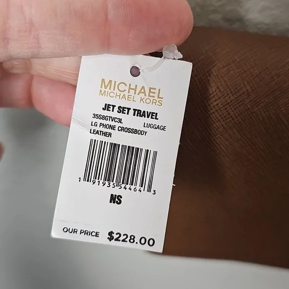 Michael Michael Kors Brown Leather Jet Set Travel Lg Phone Crossbody Bag NWT - Picture 4 of 9